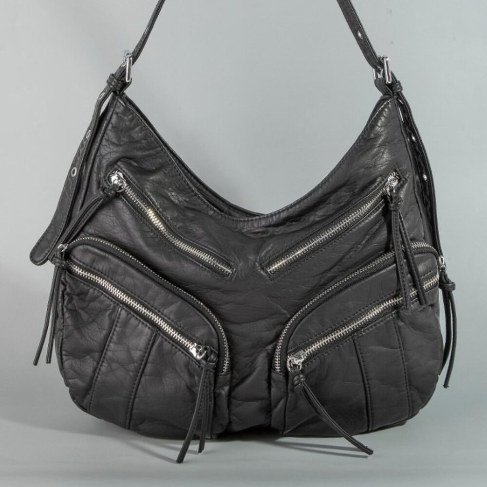 NWT Fame Multi Zipper Pocket Leather Hobo Bag